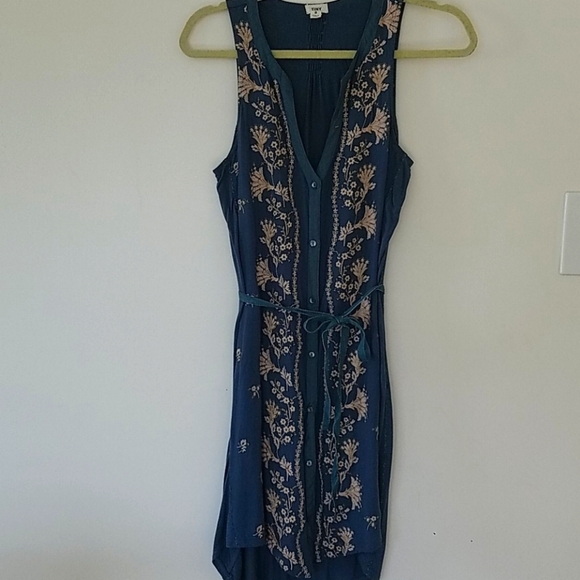 Anthropologie Blue Embroidered Shirt Dress - Picture 2 of 5